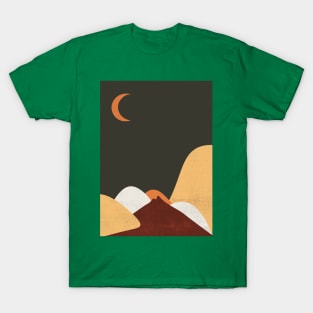 Sun & Moon Artwork With mountains. Boho art of moon at night and terracotta mountains. T-Shirt